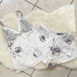 La Vie en Rose white and grey striped floral matching shirt and cami set